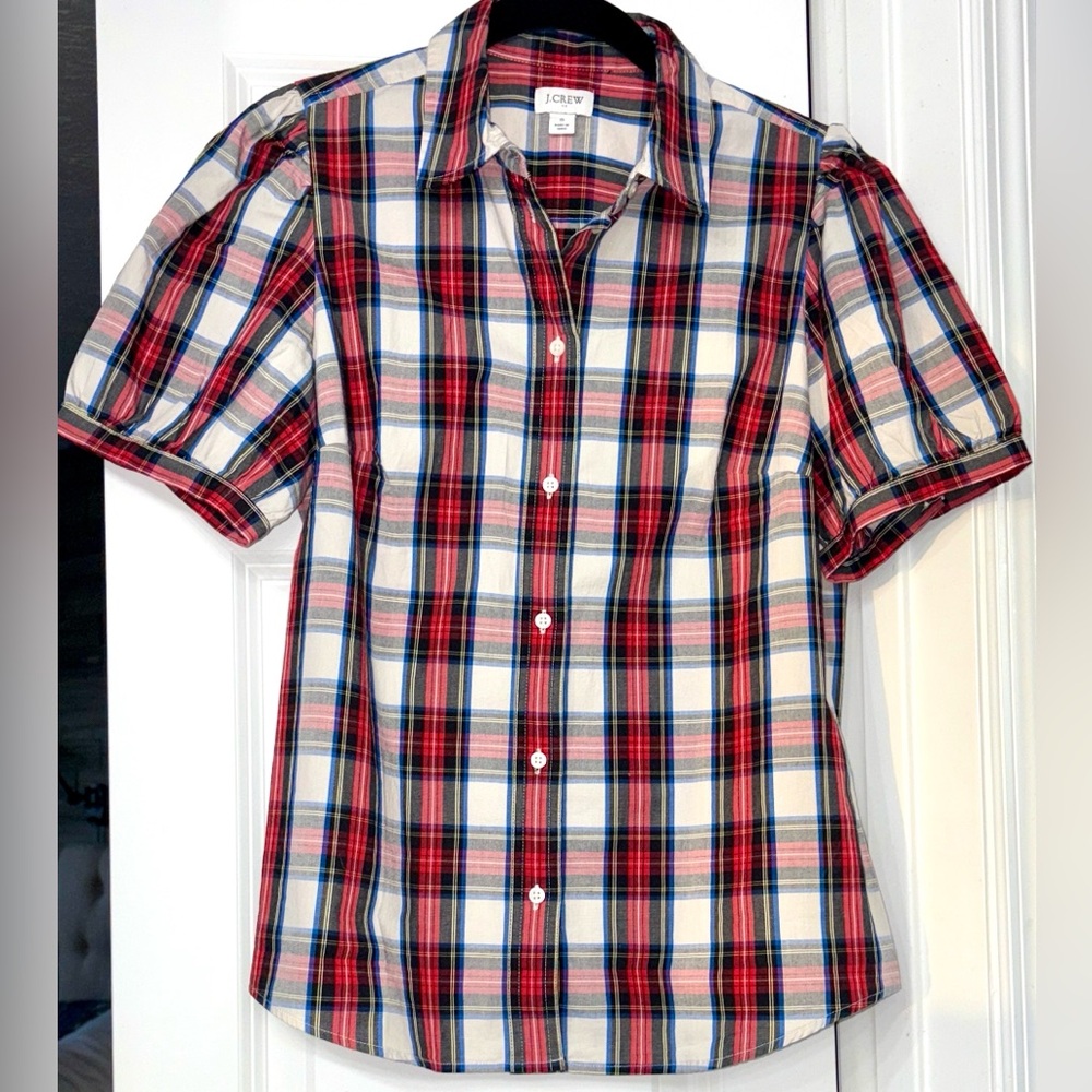 J. Crew Red, Blue, White Plaid Button-Down Shirt